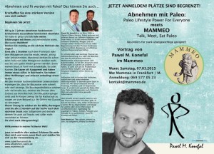 Flyer Mammeo "Talk Meet Eat Paleo" - Vortrag Abnehmen Mit Paleo von Pawel M. Konefal