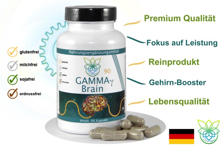 VITARAGNA Gamma Brain 90 Kapseln, Gehirn-Booster für mehr Konzentration, Gedächtnis, Aufmerksamkeit, Leistung, Fokus. Gehirndoping Nootropikum pur, clean, glutenfrei, sojafrei, milchfrei, erdnussfrei 