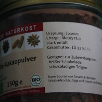 Bio-Kakaopulver Inhaltsstoffliste