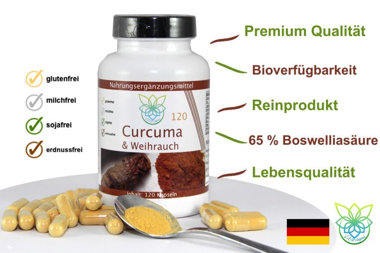 VITARAGNA Curcuma & Weihrauch 120 Kapseln Qualitätsprodukt mit Kurkuma-Extrakt und Weihrauch-Extrakt mit Hartgelatine-Kapseln (clean, glutenfrei, sojafrei, milchfrei, erdnussfrei, zuckerfrei) 